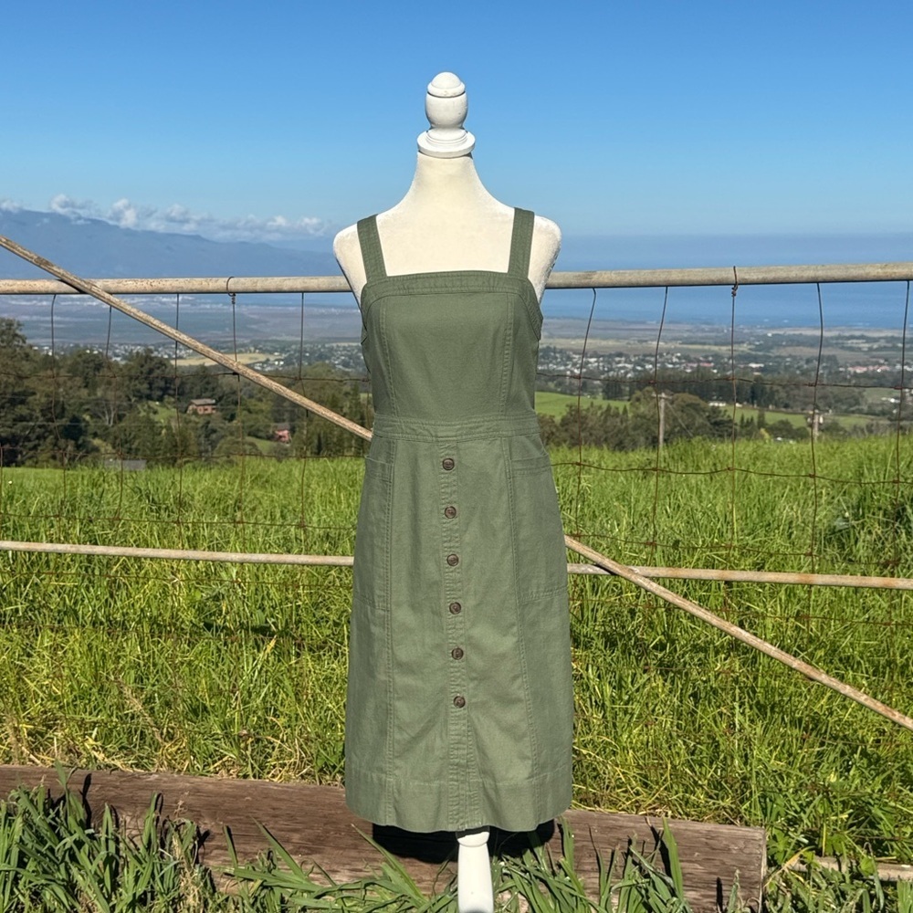 Gap Y2K Apron Sleeveless khaki knee length Dress linen blend utility 2 - Picture 8 of 8
